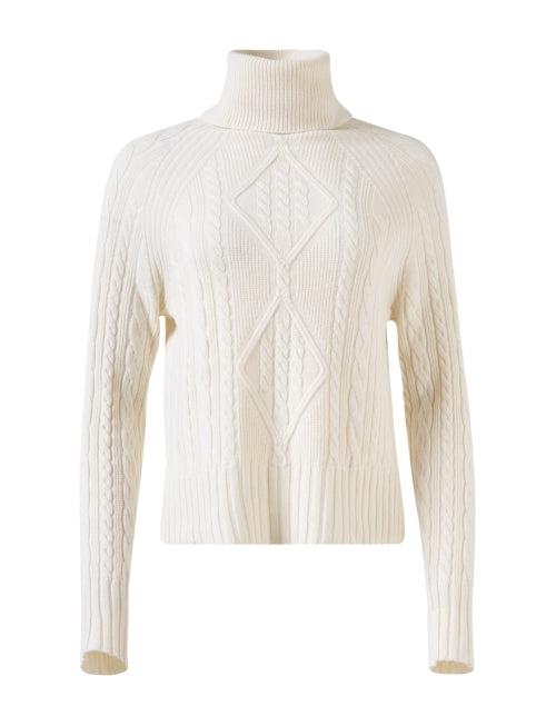 Luxurious Ivory Women's Wool Silk Cashmere Blend Cable Knit Sweater