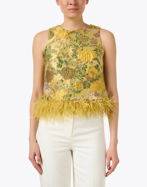 Belmond Feminine Yellow Floral Matelasse Blouse Top