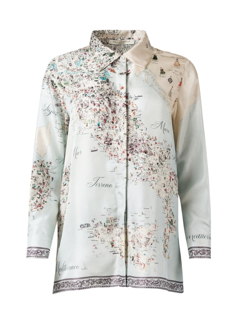 Italian Map Pattern Printed 100% Silk Men's and Women's Shirt