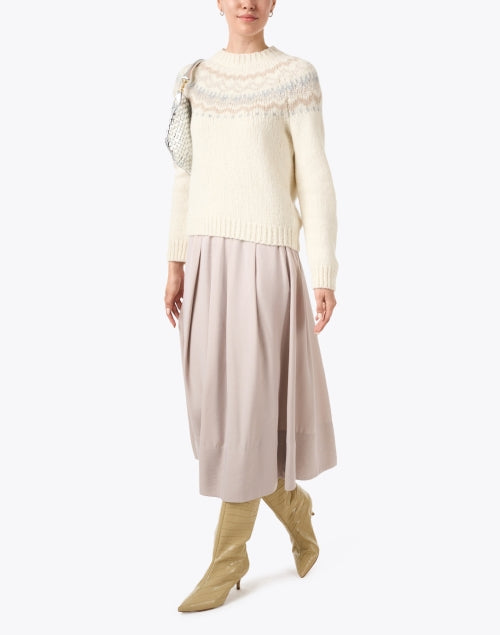 Beige Luxury Alpaca and Wool Blend Crew Neck Sweater