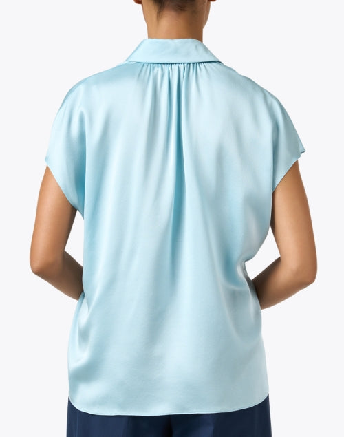 Elegant Celeste Blue 100% Silk Blouse with Cap Sleeves