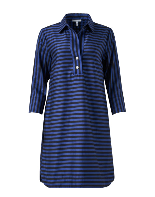 Stylish Aileen Blue and Black Striped 100% Cotton Shirt Dress