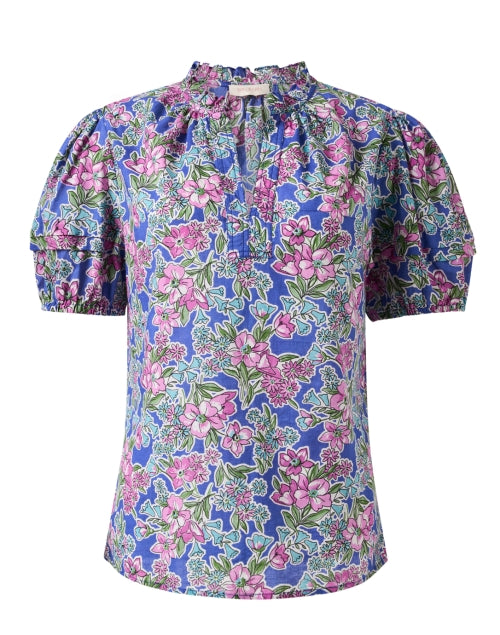 Banjanan Bronte Style Blue Multi-Flowered Women's Lightweight Top for Getaways