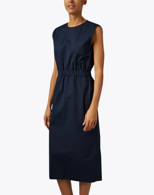 Stylish Navy Cotton Sleeveless Midi Dress for Versatile Wear