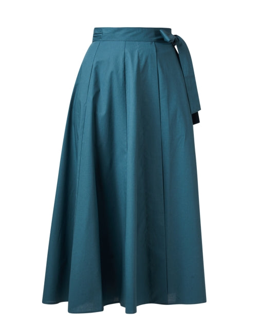 Elegant Teal Stretch Cotton Poplin Wrap Skirt for Women