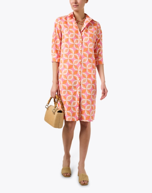 Stylish Orange and Pink Geometric Print Cotton Dress for Warm Weather