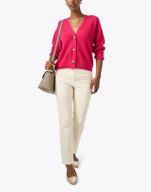 Stylish Women's Hot Pink Cashmere Knit Cardigan for the New Season
