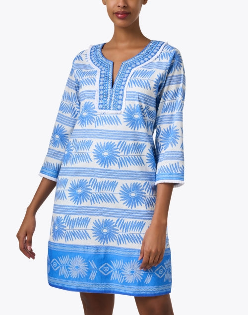 Exquisite Hand - printed Blue Motif Cotton Tunic Dress for Getaways