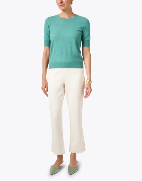 Stylish Short Sleeve Jade Green 100% Cashmere Sweater for Fall