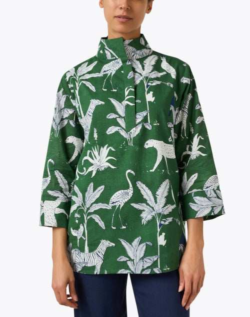 Stylish Cricket-Inspired Green Printed Cotton Top for a Tropical Look