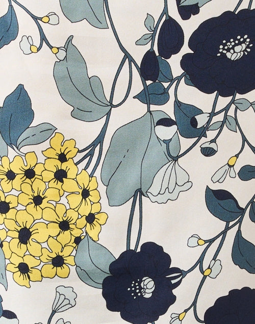 Elegant Lightweight Blue Silk Top with Floral Block Print