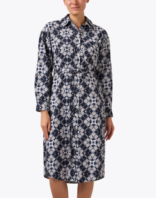 Stylish Navy Print Corduroy Shirt Dress by Megan Park