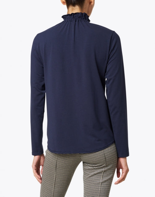 Georgia Navy Cotton Modal Ruffled Neck Long Sleeve Women's Blouse for Daily Wear
