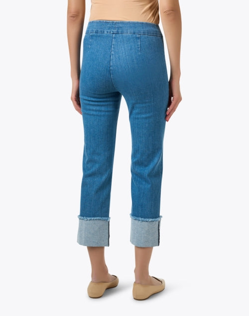 Bonnie Blue Cuffed Straight - Leg Stretch Cotton Denim Jeans
