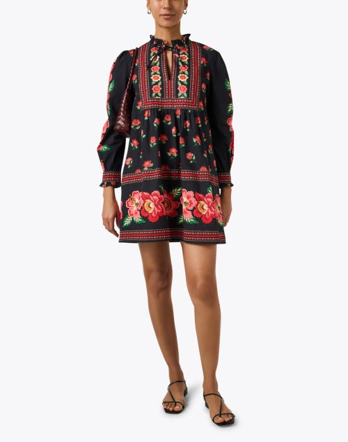 Nell Women's Black and Crimson Floral Mini Dress
