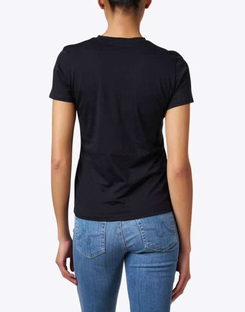 Navy-Colored Pure Cotton Short-Sleeved Crew Neck Hip-Length T-Shirt
