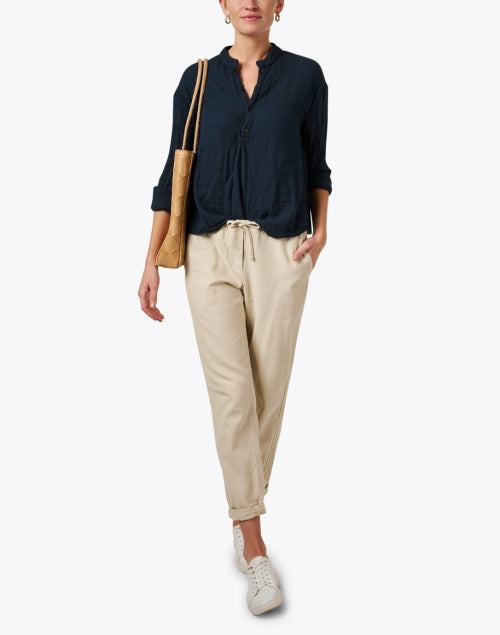 Navy Blue Featherweight Cotton Gauze Arianna Blouse for Ultimate Comfort