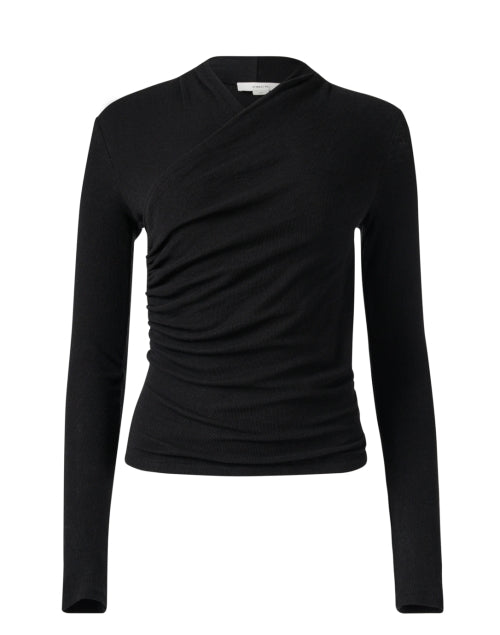Stylish Black Knit Faux Wrap Women's Top for a Timeless Look