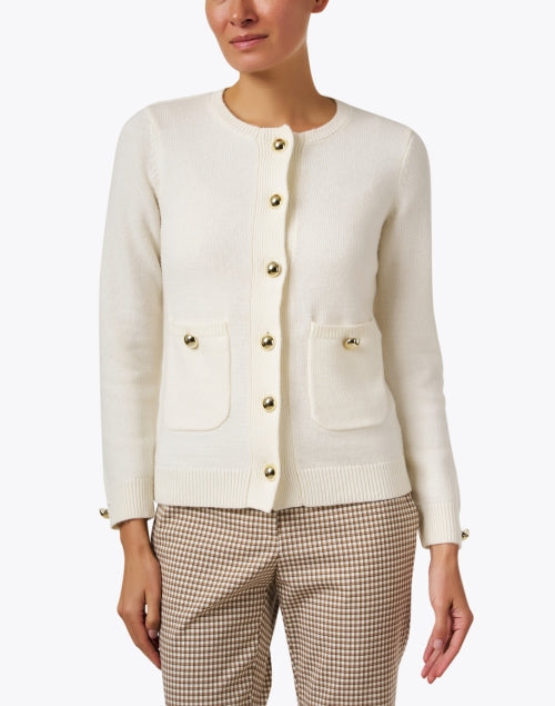 Timeless Ivory Lambswool Blend Classic Cardigan for Elegant Looks
