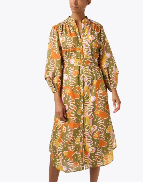 Stylish Multi - Printed 100% Cotton Cathy Midi Dress