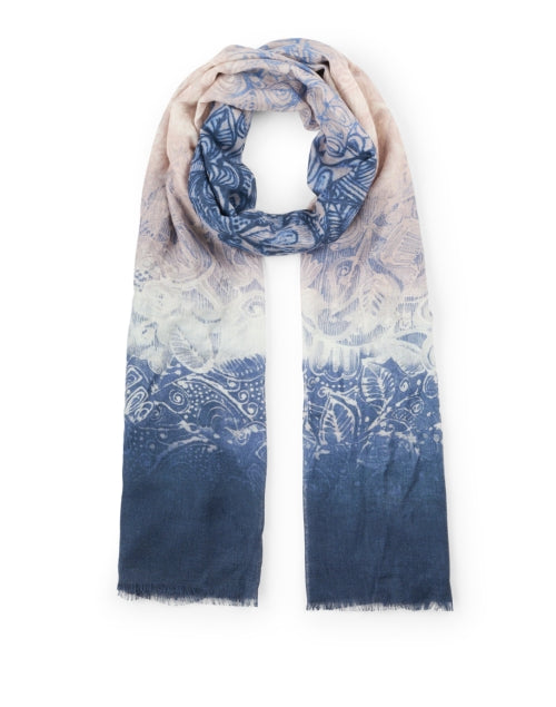 Navy Ombre-Printed Lightweight Silk Cashmere Scarf for New Season