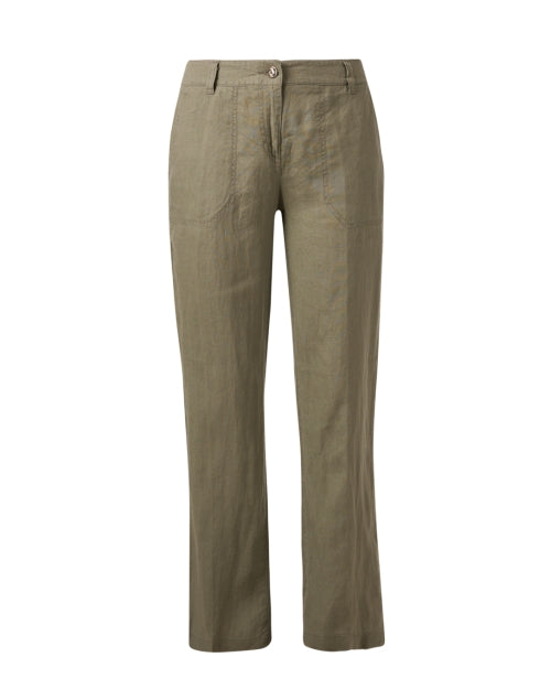 Stylish Nora Natural Green Linen Straight-Leg Women's Trousers