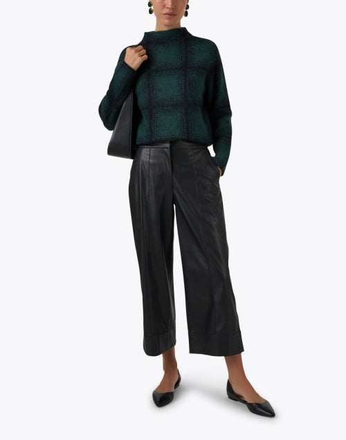 Vibrant Green Plaid Funnel Neck Relaxed Sweater