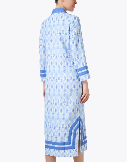 New Season Blue Ikat Stretch Cotton Tunics with Bold Trim