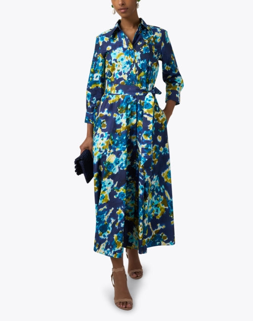 Stylish Davida Blue Multi - Print 100% Cotton Shirt Dress for Women