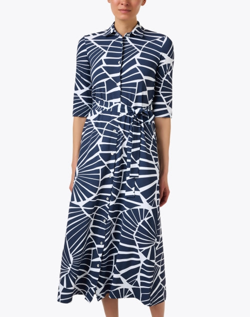 Navy and White Abstract Printed Women's Shirt Dress for a Flattering Look