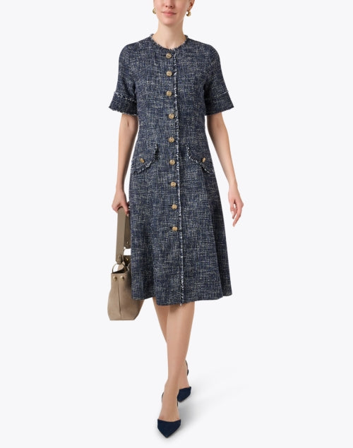 LK Bennett Women's Indigo Tonal Tweed Suzie Classic A-Line Dress