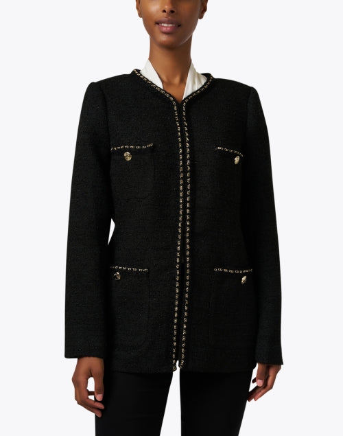 Stylish Black Metallic Tweed Men's Jacket with Gold Accents
