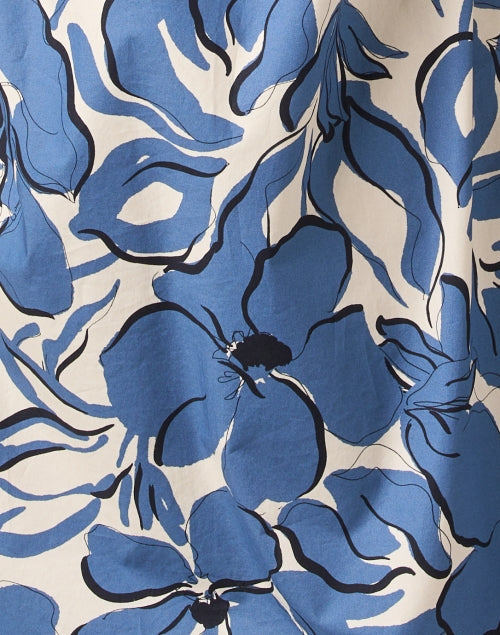 Jackalyn Blue Cotton Floral Printed Shirt-Style Dress