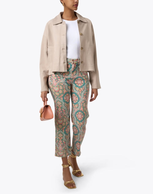 Stylish Beige Suede Hip - Length Relaxed - Fit Cashmere Jacket