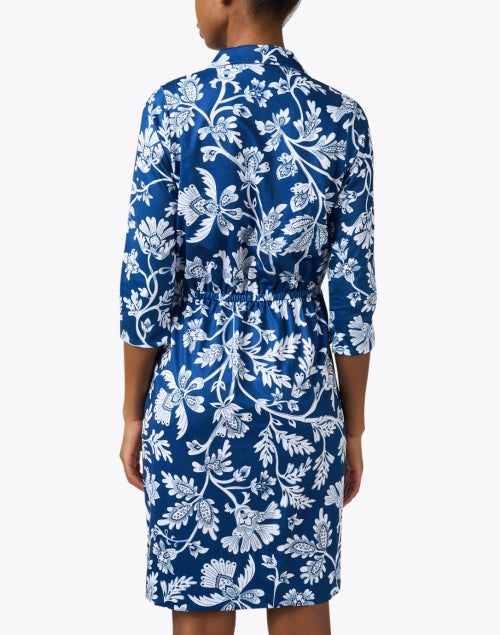 Stylish Navy Intricate Print Three - Quarter Sleeve Twist Shirt Dress