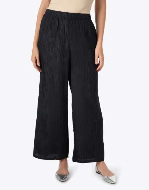 Black Relaxed-Fit Silk Jacquard Wide Leg Pants for All-Day Comfort