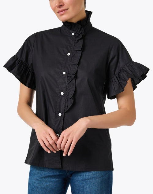 Stylish Vanessa Women's Black Cotton Ruffled Top for Daily Wear