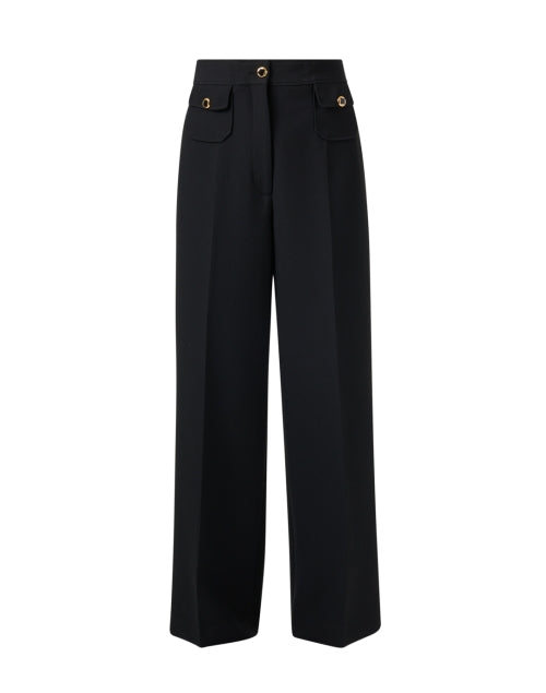 Stylish Black High - Quality Stretch Wide - Leg Pants with Gold Buttons