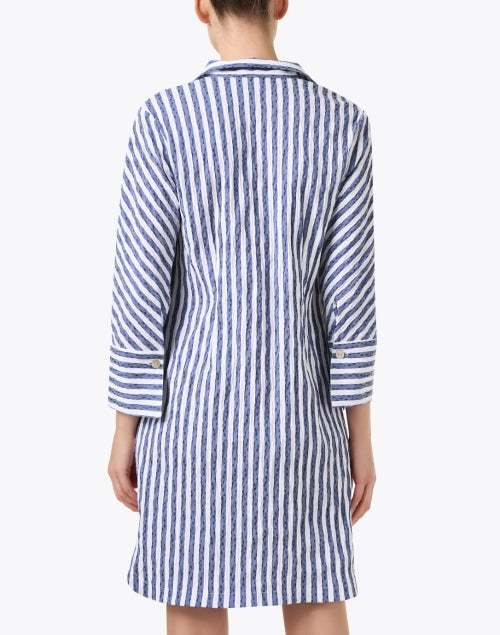 Women's Fashionable Indigo and White Striped Shirt-style Dress