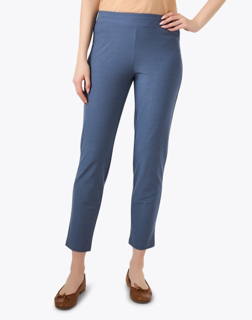 Blue Stretch Crepe Slim-Fit Cropped Ankle Pants for Effortless Style