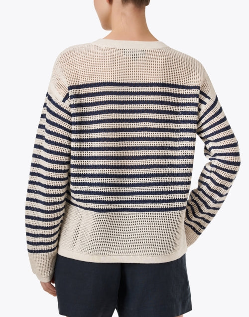 Ivory-Colored Striped Cotton Blend Waffle Knit Fashion Sweater for Transitional Weather