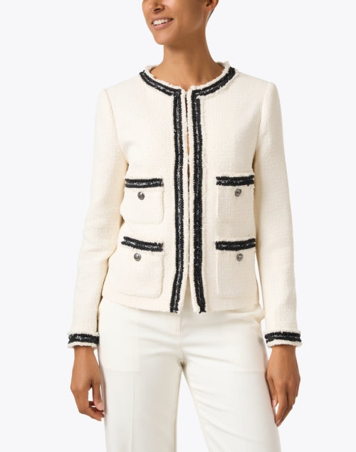Stylish Cream and Black Collarless Jacket by LK Bennett