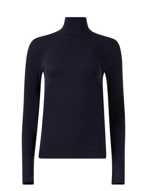 Stylish Navy Slim - Stretch Knit Mock Neck Top for Layering
