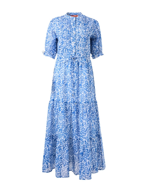 Stylish Cypress Blue Floral Adjustable Waist Cotton Dress