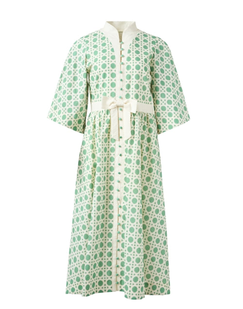 Stylish Carmen Linen-Cotton Dress with Green Print