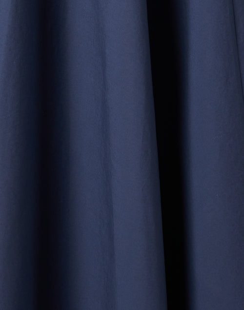 Navy Blue 100% Cotton Adjustable Waist Pleated A-Line Midi Skirt