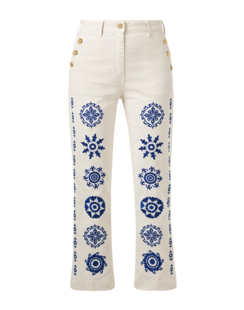Stylish Amelie High-Waisted Straight-Leg Jean with Blue and White Embroidery