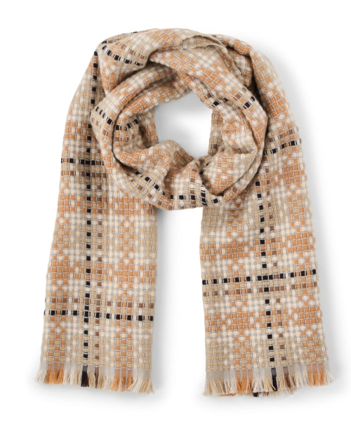 Luxurious Beige Multi - Patterned Plaid Wool - Cashmere Scarf