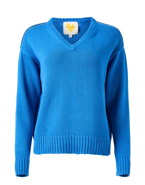 French-Style Embroidered Cotton Blue Sweater for Casual Wear