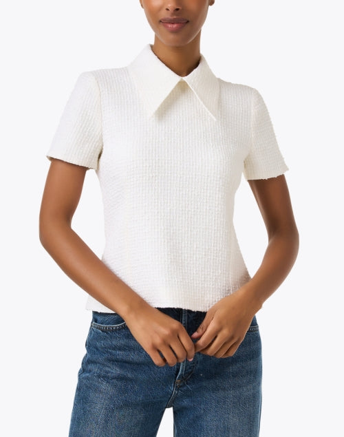 Stella Ivory Tweed-Fabric Collared Fashion Top for Women's Everyday Wear